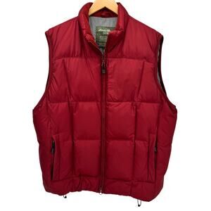 Eddie Bauer Puffer Jacket Mens Large Red Goose Down Vest Full Zip + Pockets
